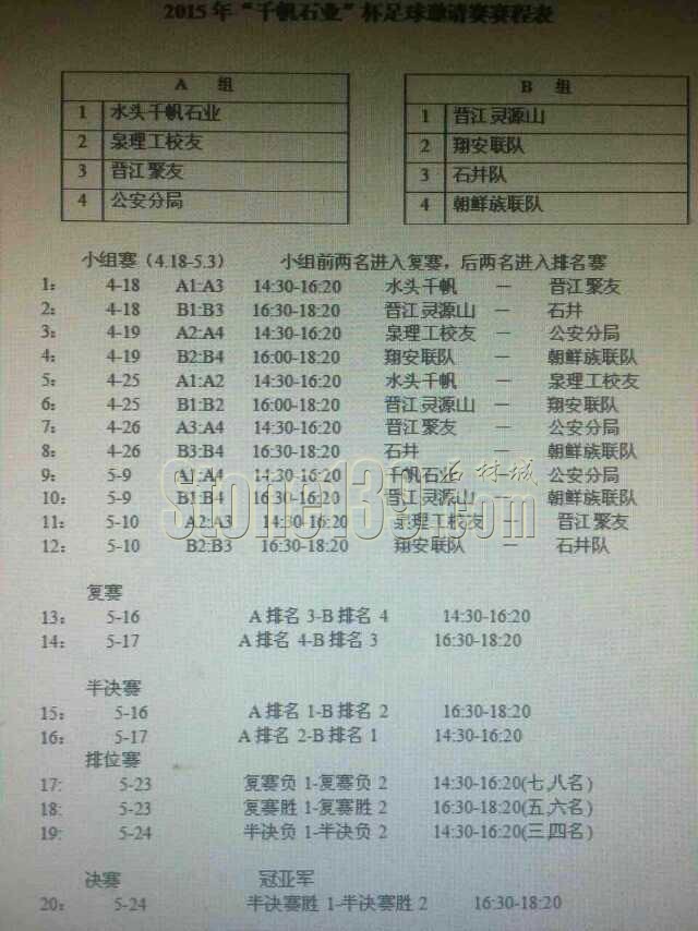 2015年首屆中國水頭“千帆石業杯”足球邀請賽