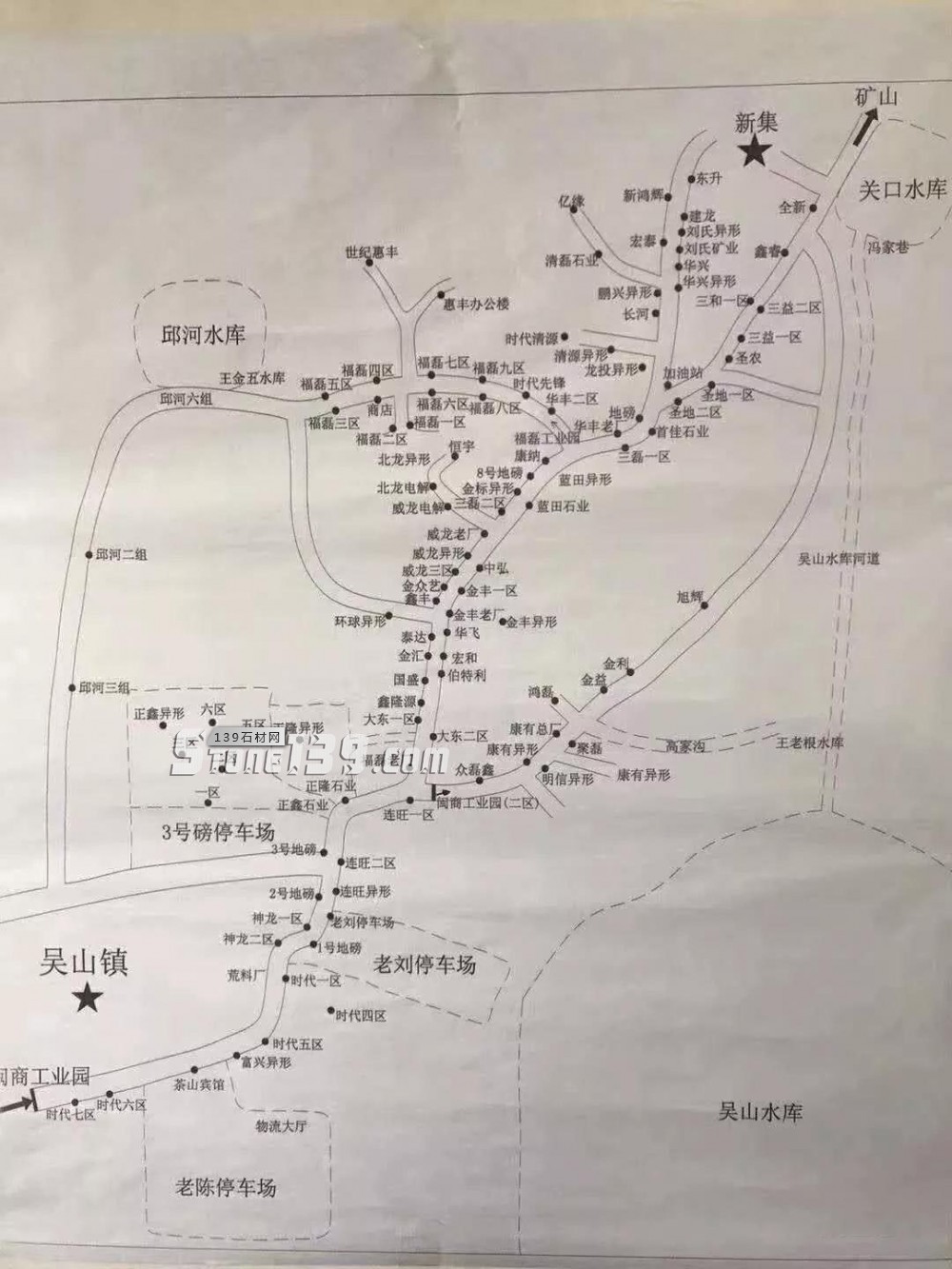 隨州石材工業區石材企業分布簡圖(隨州白麻和黃金麻花崗巖)