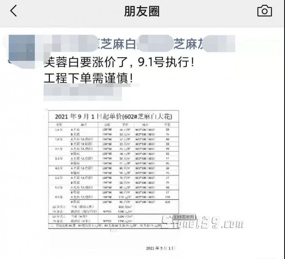 湖北麻城芝麻白大花G602芙蓉白9月1日起漲價，附最新報價表！