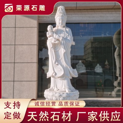 大型供奉寺廟石雕觀音像專業生產三面觀音